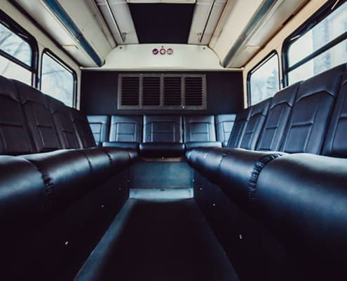 Black leather seating of the T Series bus