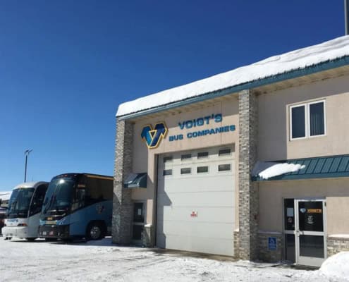 The Voigt’s Bus Service bus repair shop exterior.