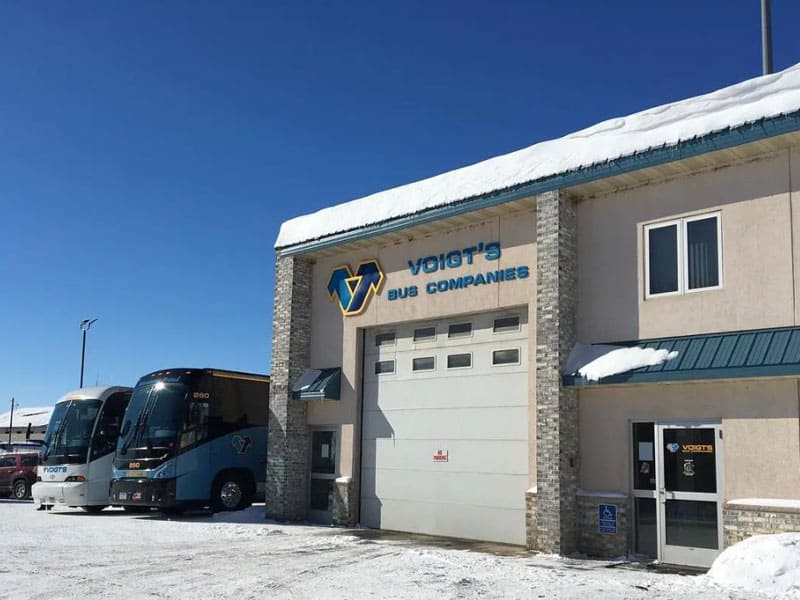 The Voigt’s Bus Service bus repair shop exterior.