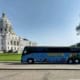 A charter bus parked in front of the Minnesota State Capitol in St. Paul, Minnesota.